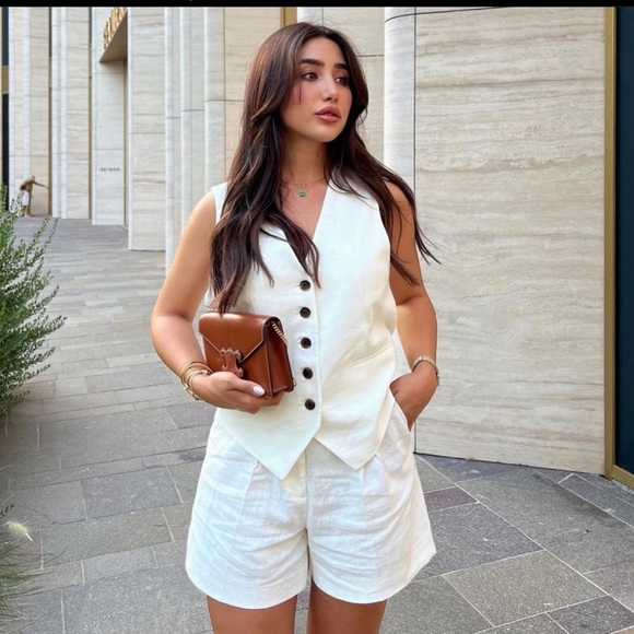 New Zara High Rise Linen Blend Shorts Size M - Picture 8 of 9